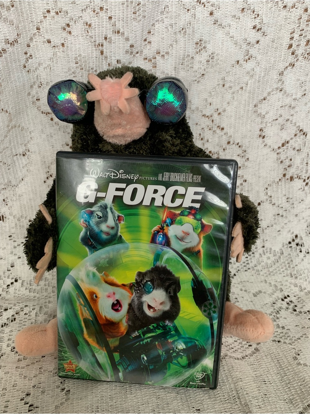 Disney movie & Plush Mole with Green, Pink, Black and Iridescent Blue Ears